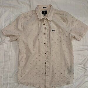 Volcom Men’s Short Sleeved, Button Down Shirt,  Cream, Size Medium